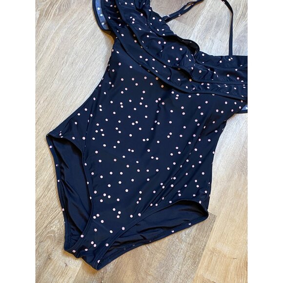 Kate Spade Polka Dot One-Piece Swimsuit With Ruffle Off-Shoulder Design M - Picture 4 of 8